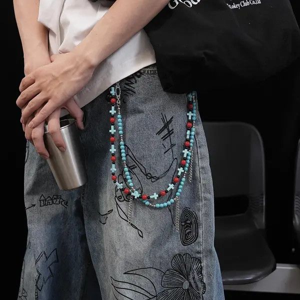 Other Turquoise Bead Pants Chain – Cross & Tassel Detail Size ONE SIZE - 4 Thumbnail