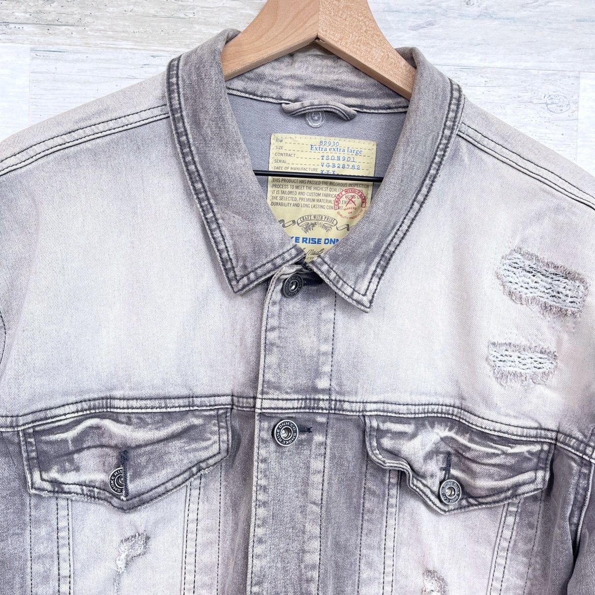 Smoke Rise Smoke Rise Denim Co Distressed Jacket Gray Mens XXL Size US XXL / EU 58 / 5 - 2 Thumbnail