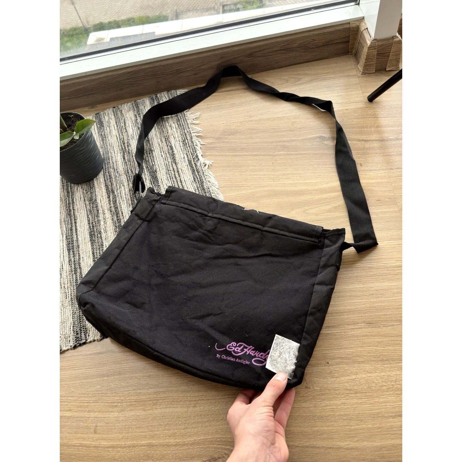 Ed Hardy VINTAGE Ed Hardy By Christian Audigier Crossbody Bag Shoulder Sling Bag Mens Black 14in 12in Medium 90s Army Retro Streetwear Japanese Brand Size ONE SIZE - 4 Thumbnail