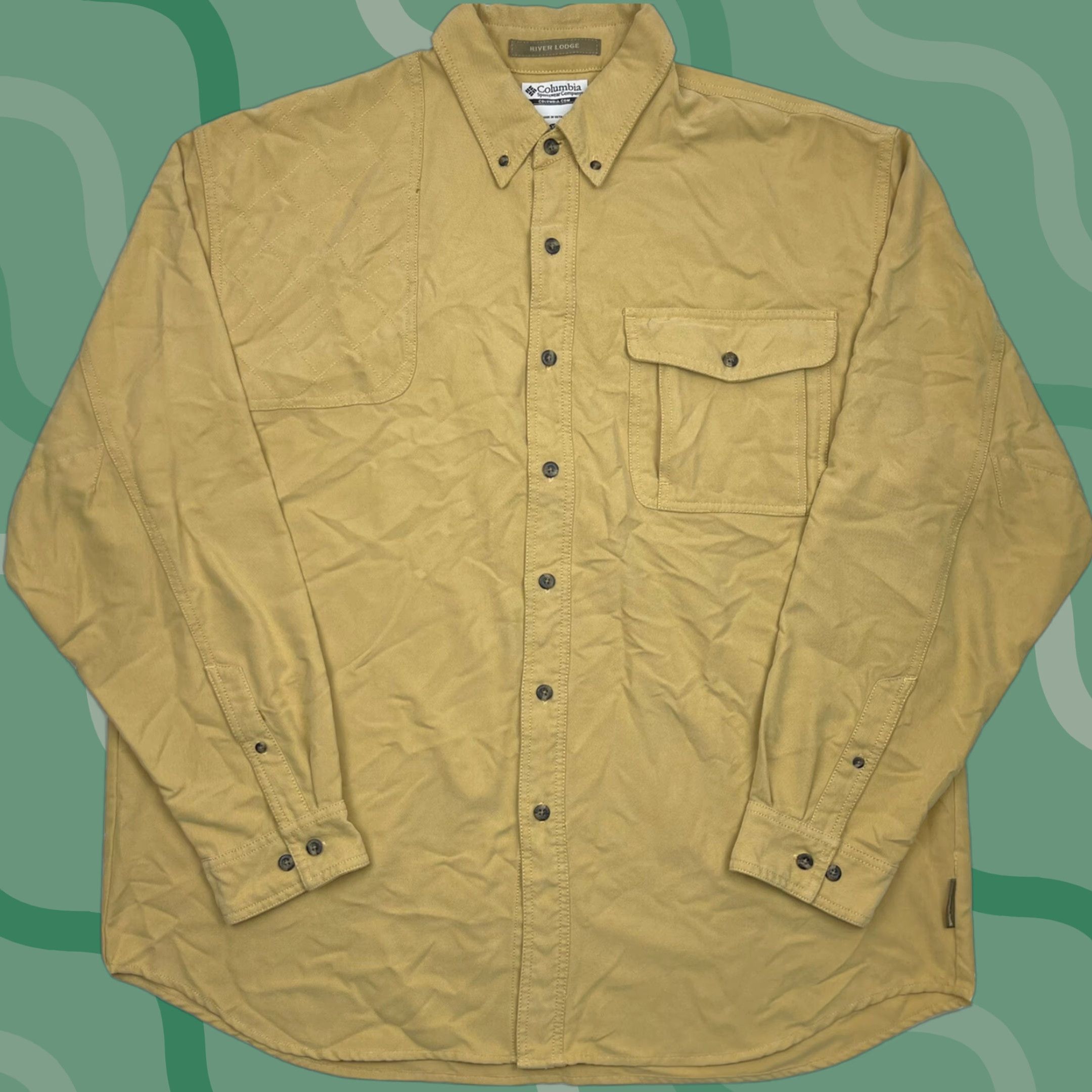 Vintage VINTAGE Columbia River Lodge Button-Down Shirt Men XL Gold Solid Long Sleeve Size US XL / EU 56 / 4 - 1 Thumbnail