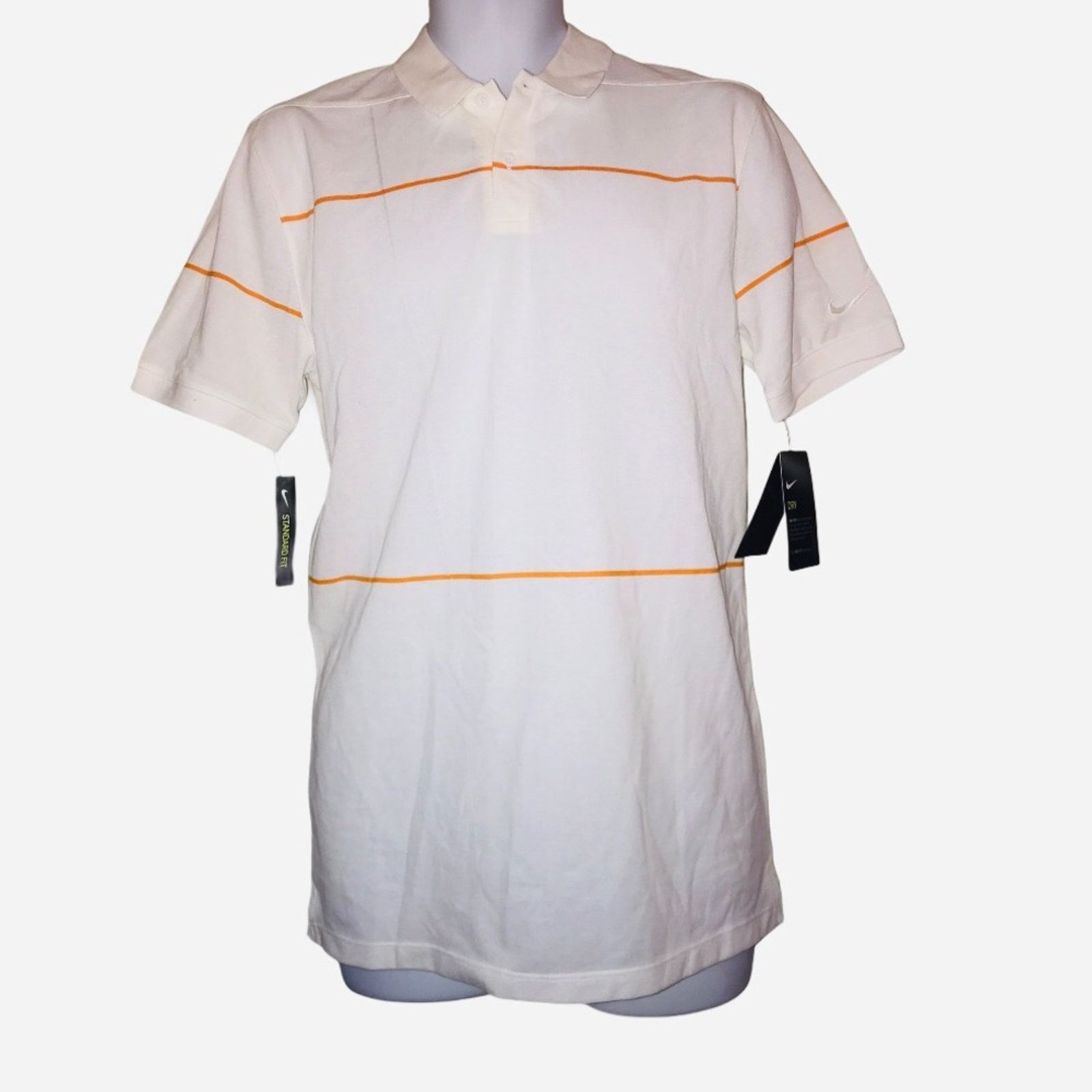 Nike Nike White/Orange Striped Dri-Fit Piqued Golf Polo Size US S / EU 44-46 / 1 - 1 Thumbnail
