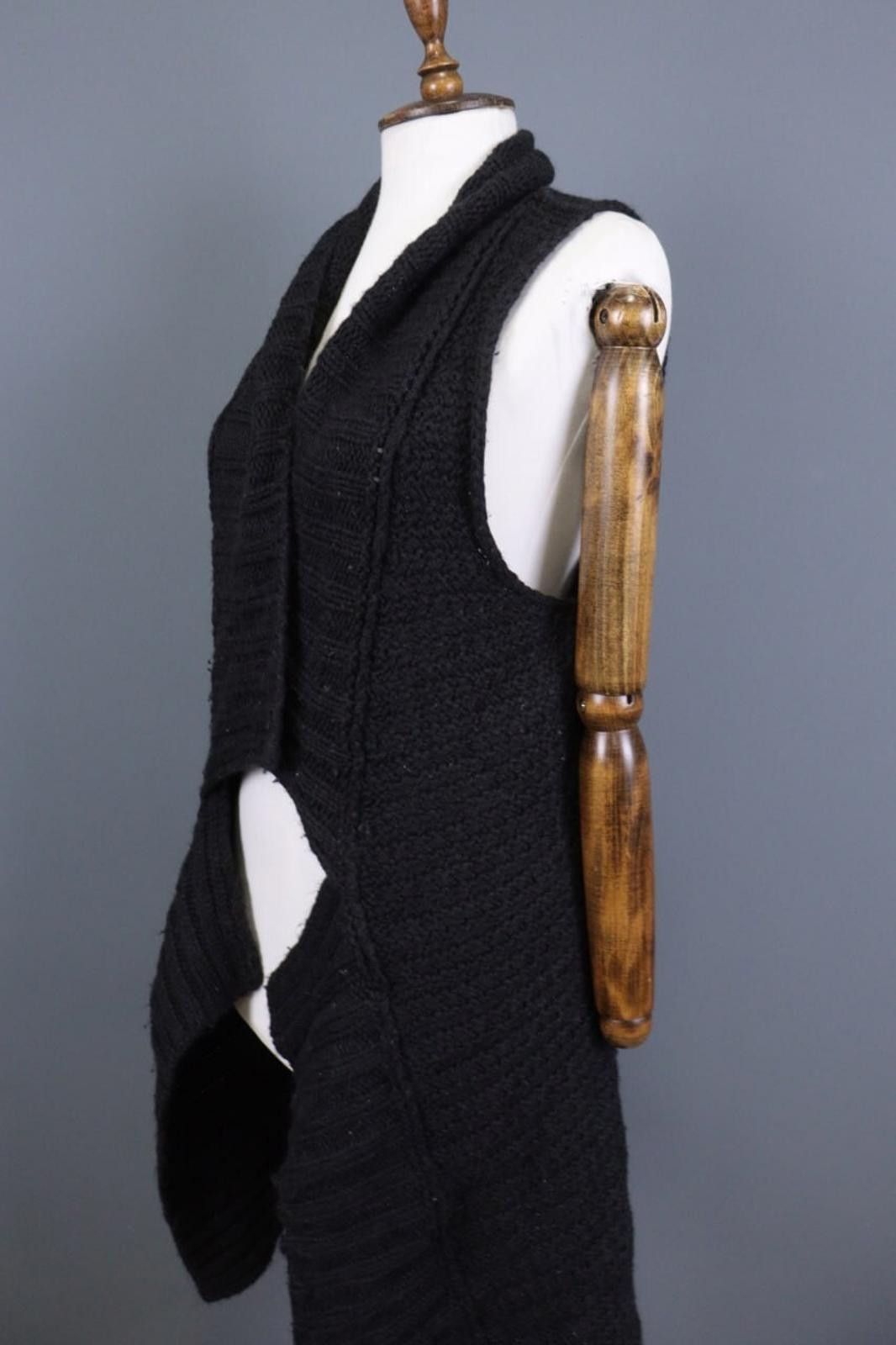 Designer Sarah Pacini Black Merino Wool Wrape Cape Cardigan One Size Size ONE SIZE - 8 Thumbnail