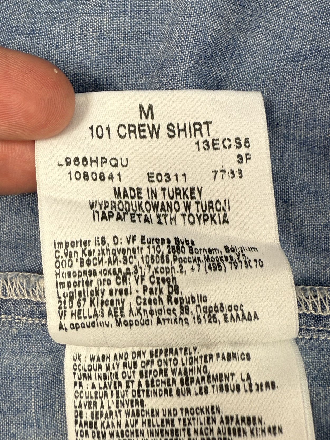 Lee Lee 101 Light Blue Chambray Button Down Crew Shirt M Size US M / EU 48-50 / 2 - 13 Thumbnail