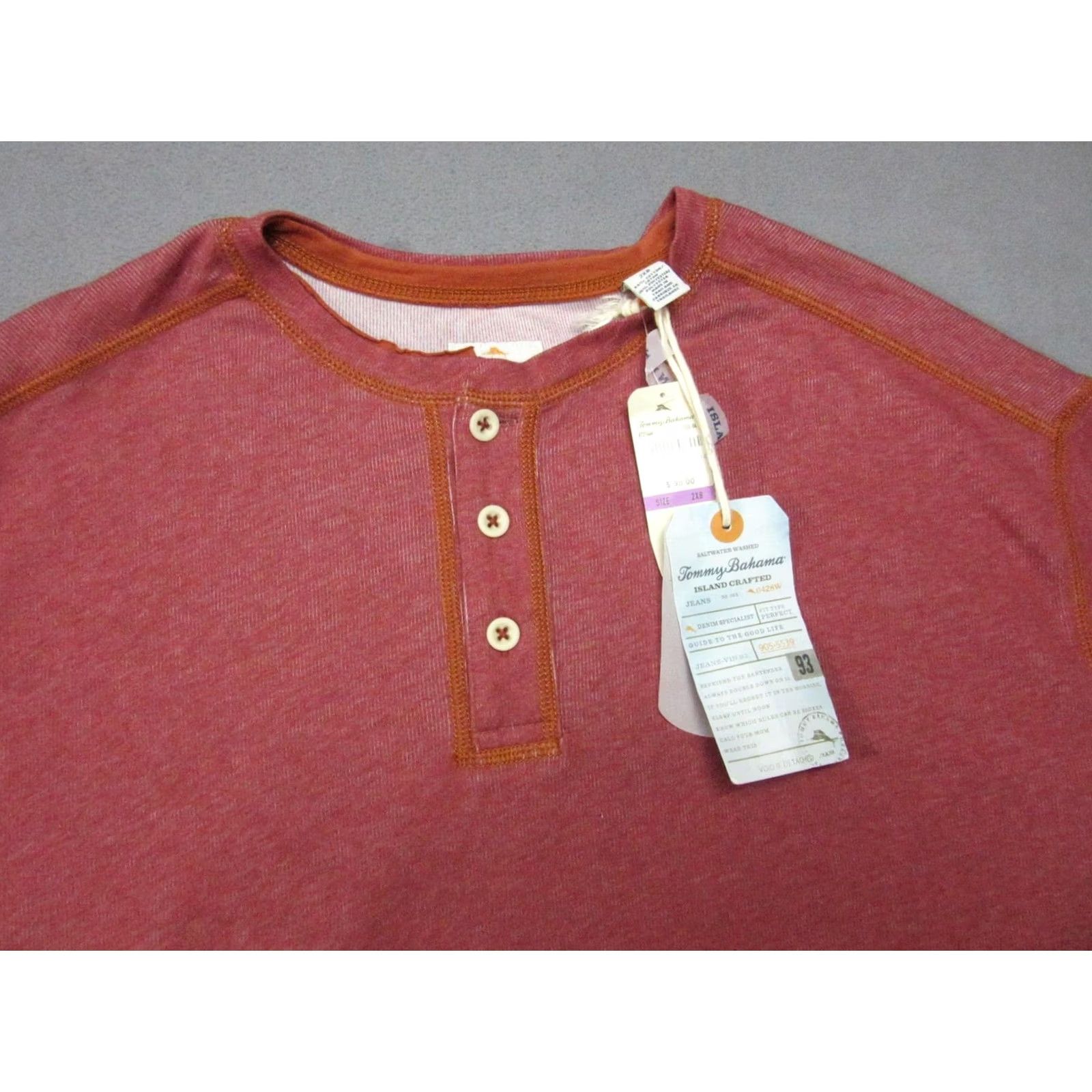 Tommy Bahama Tommy Bahama Henley Shirt Mens 2XB Red Long Sleeve Leisure Tech Wicking Casual Size US XXL / EU 58 / 5 - 2 Thumbnail