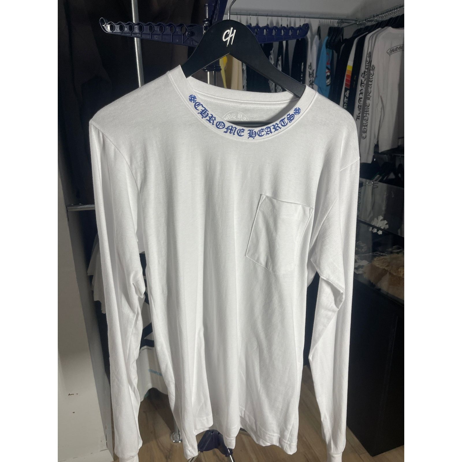 Chrome Hearts Chrome Hearts Blue Neck Logo White L/S Shirt - Size Medium Size US M / EU 48-50 / 2 - 1 Thumbnail