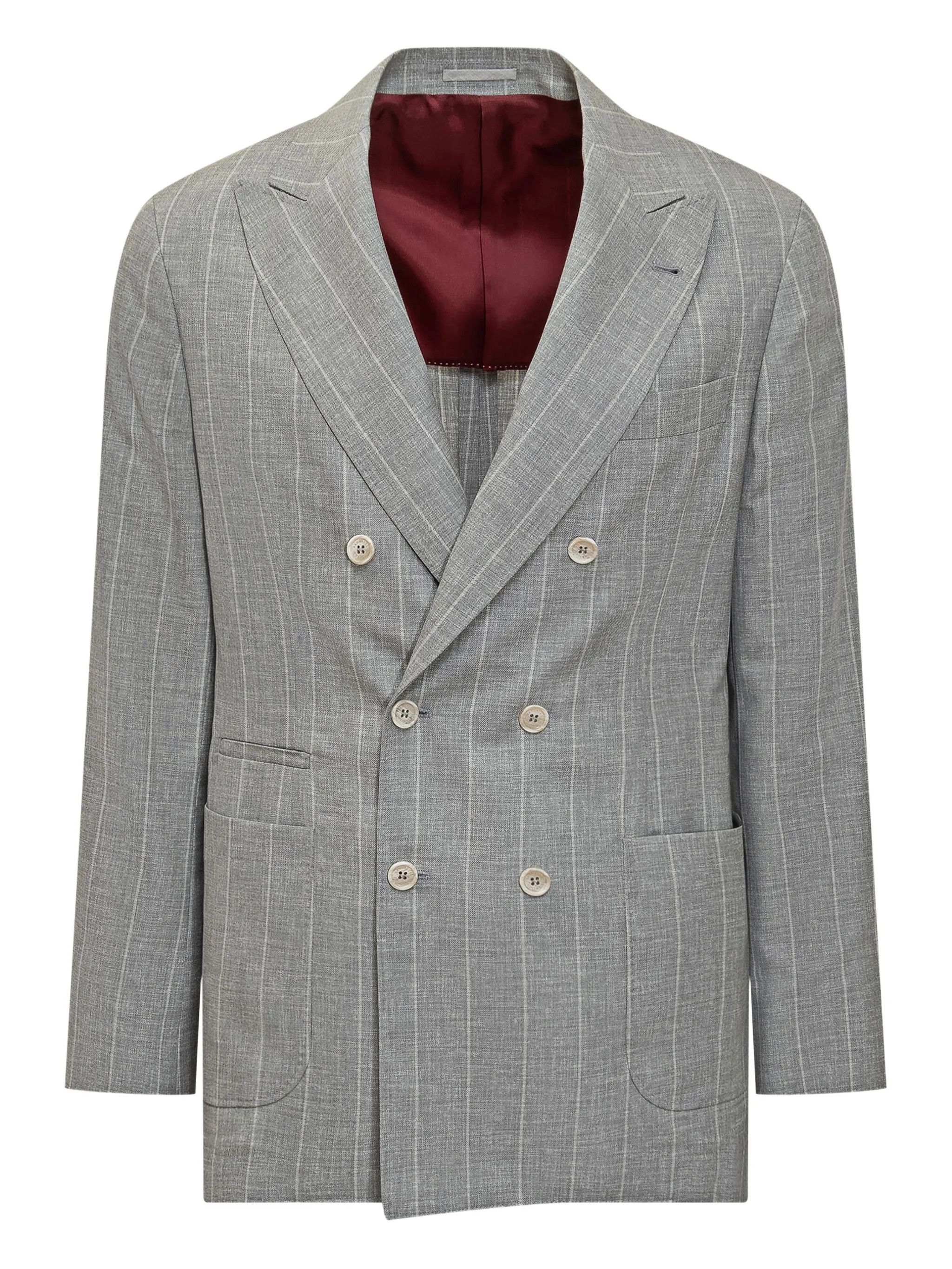 Brunello Cucinelli o1y0526 Double-breasted Blazer in Gray/White Size US M / EU 48-50 / 2 - 1 Thumbnail