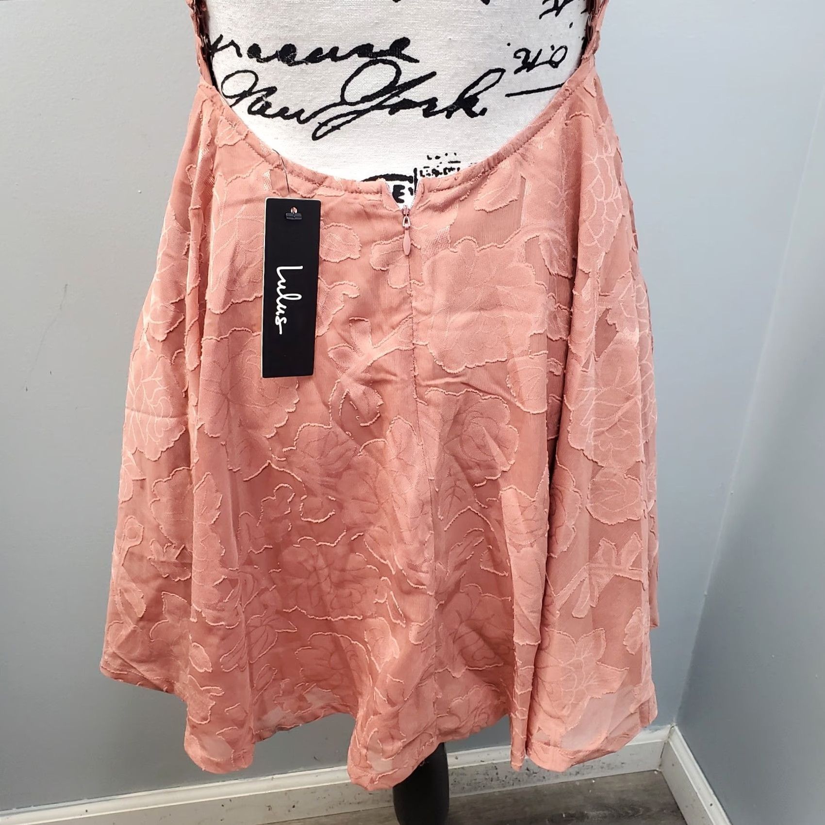 Lulus Lulus Skater Dress Womens Small Pink Burnout Floral Adjustable Strap Back Zip Dress Size S / US 4 / IT 40 - 5 Thumbnail