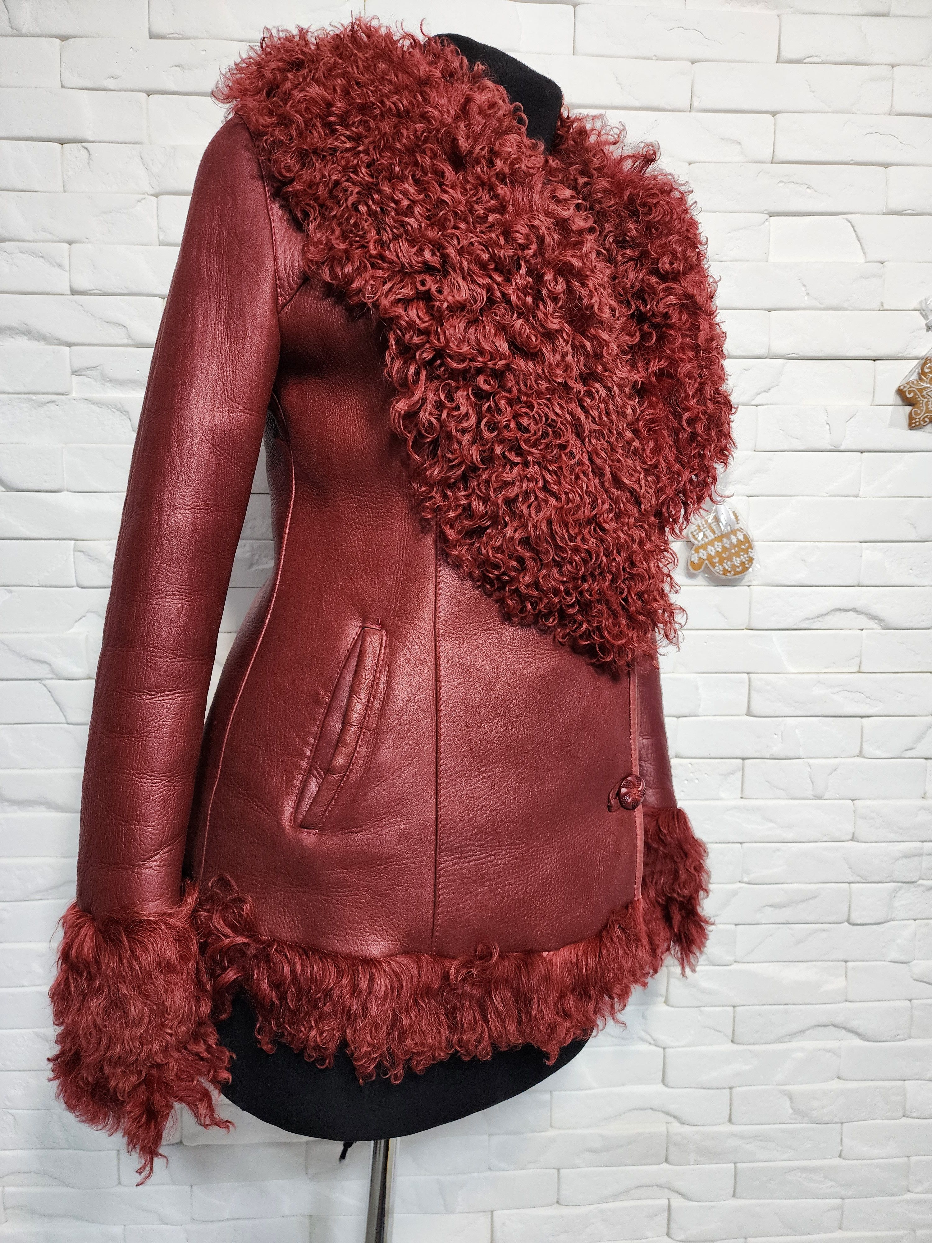 Furla Red Sheepskin Coat: Genuine Fur Winter Jacket Size S / US 4 / IT 40 - 3 Thumbnail