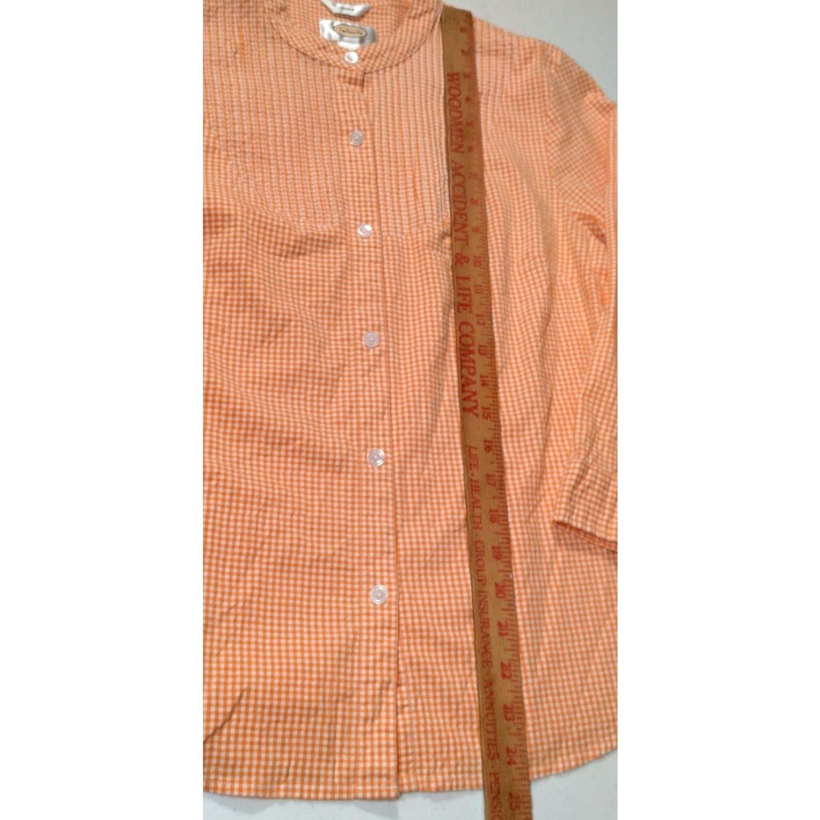 Talbots TALBOTS Blouse Women Medium Orange White Gingham Check Button-Up Pleated 3/4 Sleeve Casual Size M / US 6-8 / IT 42-44 - 5 Thumbnail