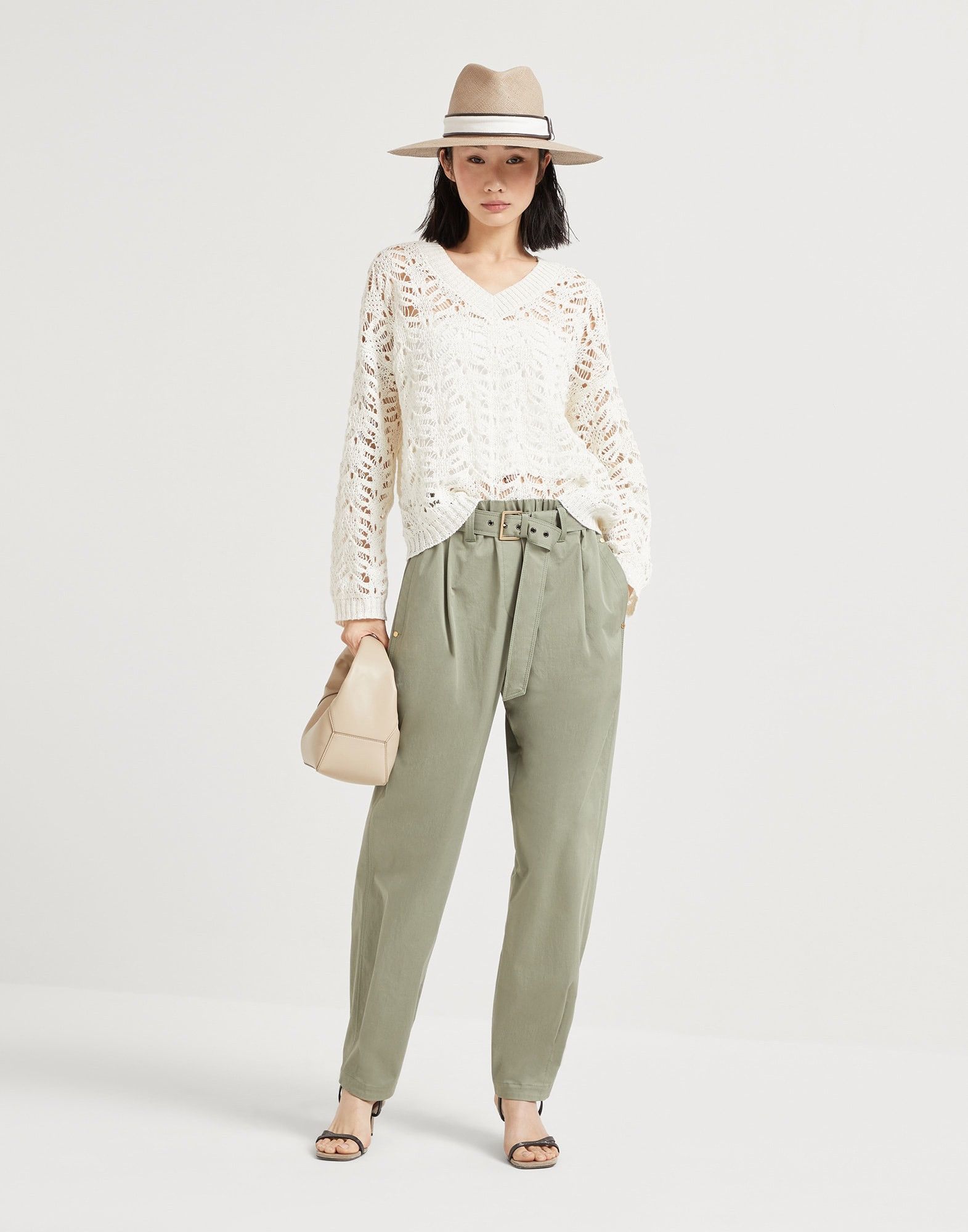 Brunello Cucinelli o1la1rc1a0326 Stretch Gabardine Baggy Belted Trousers Green Size 26" / US 2 / IT 38 - 4 Thumbnail