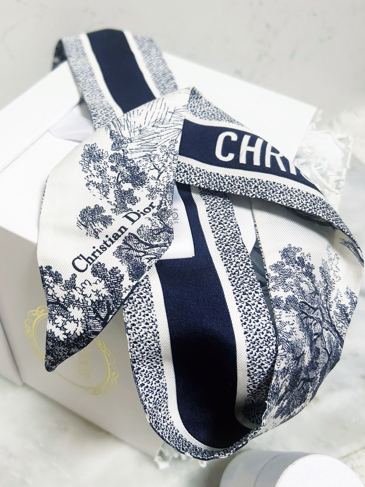 Dior Authentic Dior New Navy & Ivory Toile Mitzah Twilly / Scarf Size ONE SIZE - 5 Thumbnail