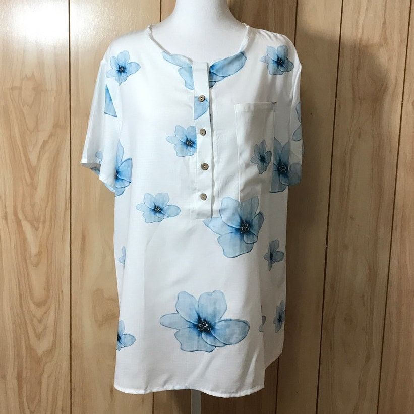 Other Floral Round Neck Button-Up Short Sleeve Blouse XL Size XL / US 12-14 / IT 48-50 - 1 Thumbnail