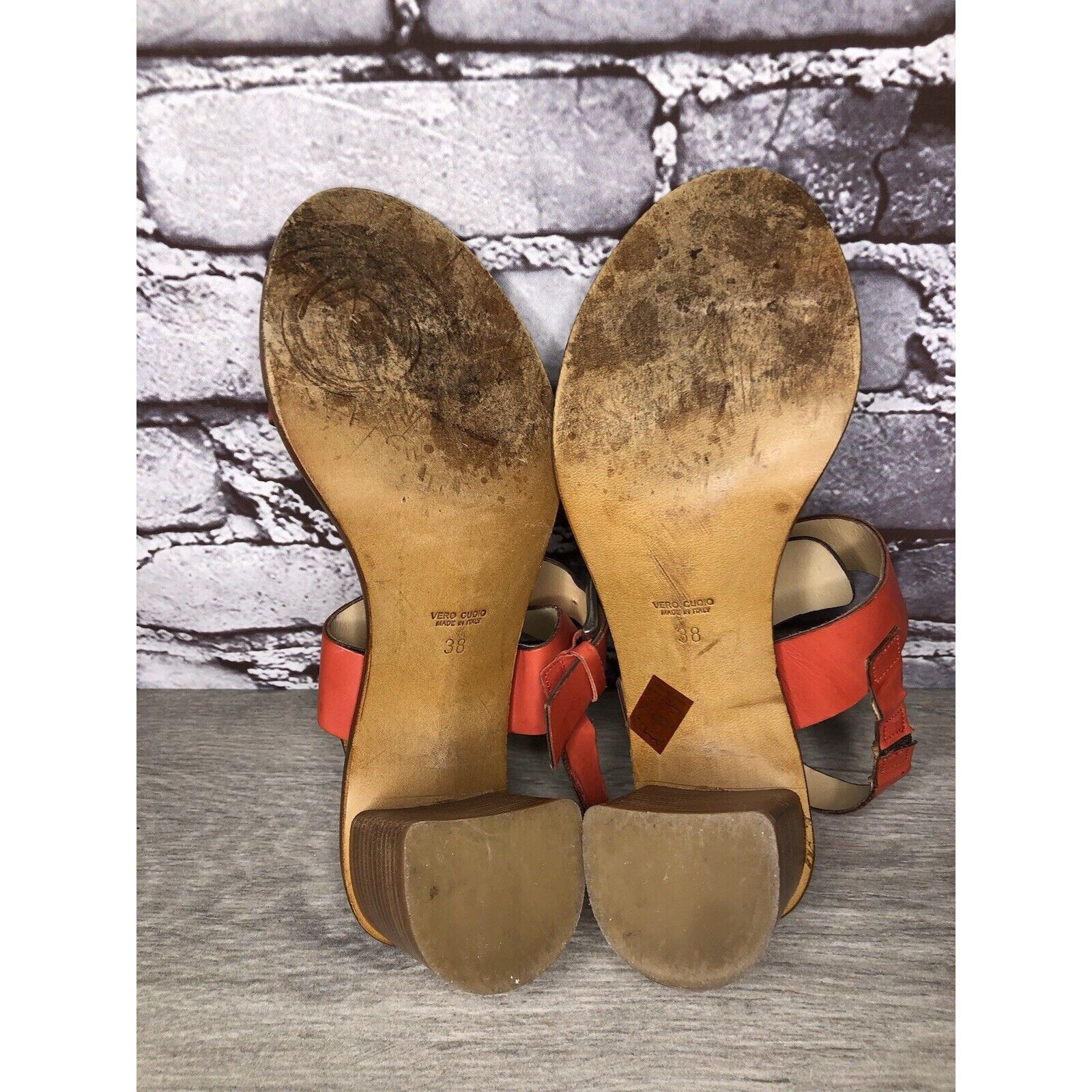 Other Mara Mei Orange Leather Ankle Strap Stacked Heeled Sandals W Size US 8 / IT 38 - 9 Thumbnail