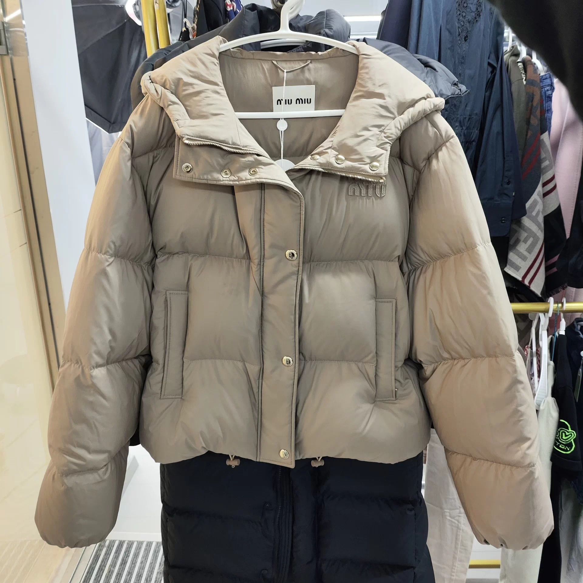 Miu Miu MIU MIU Khaki Brown Embroidered Logo Puffer Jacket Size XS / US 0-2 / IT 36-38 - 1 Thumbnail