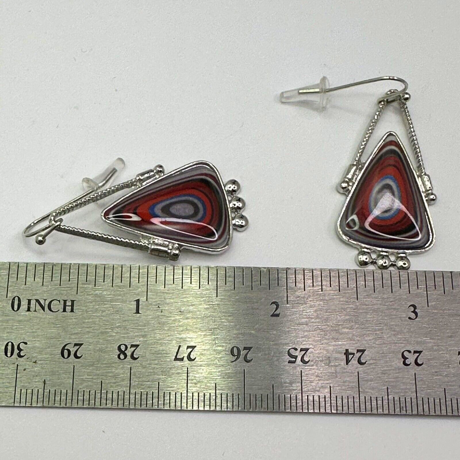 The Unbranded Brand Triangle Spiral Synthetic Gems Dangle Silver Tone Earrings Size ONE SIZE - 2 Thumbnail