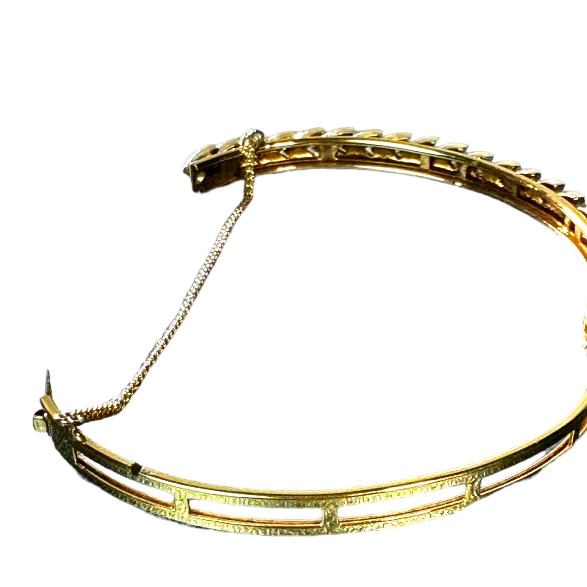 Vintage Elegant Cubic Zirconia Leaf Design Golden Bangle Bracelet Size ONE SIZE - 7 Thumbnail