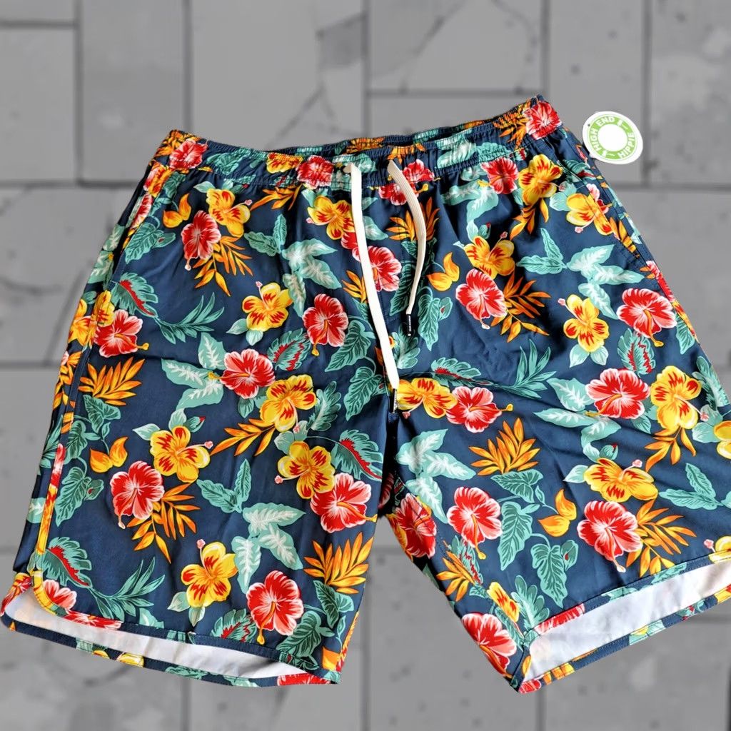 Vintage Fair Harbor Swim Shorts L Blue Floral Drawstring All Over Print NEW Men Bottom Size US 33 - 1 Thumbnail
