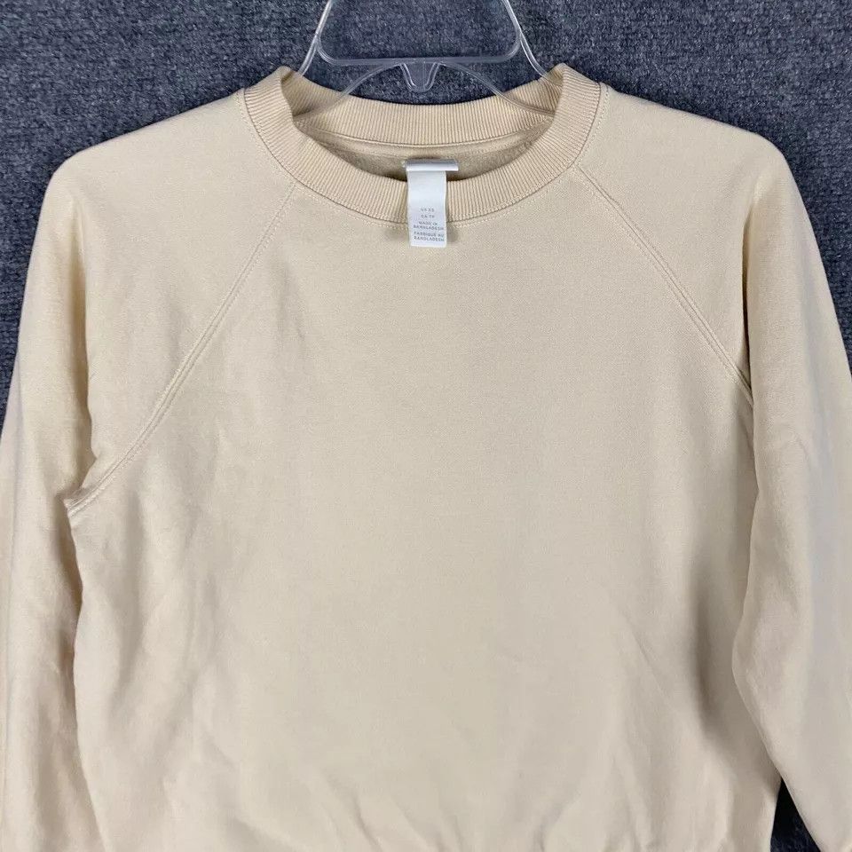 H&M H&M Sweatshirt Women's XS Pullover Beige Cotton Blend Size XS / US 0-2 / IT 36-38 - 2 Thumbnail