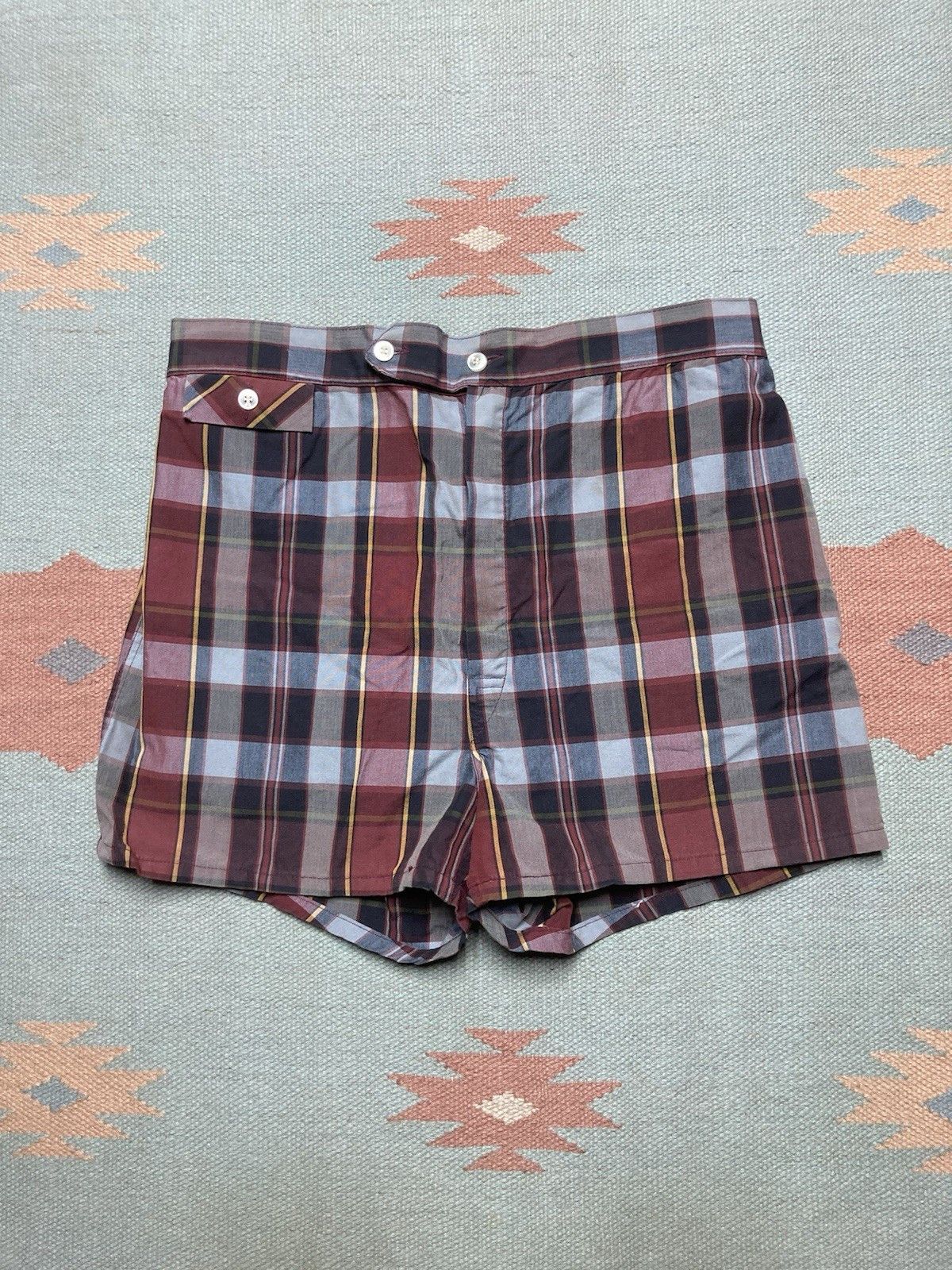 Vintage vtg 1960s swim trunks shorts plaid cotton Union made men’s Size US 33 - 1 Thumbnail