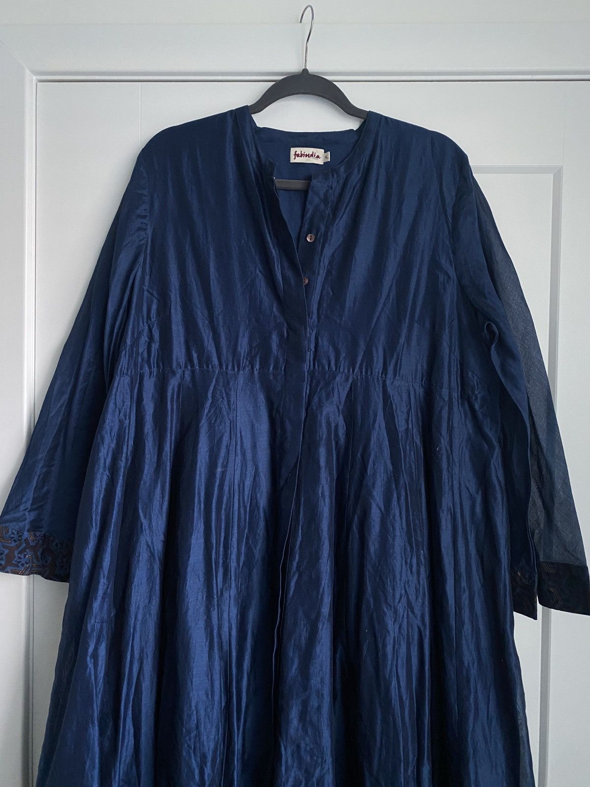 Other Fabindia XL Maxi Cotton Silk Button Front printedBlue Dress Size XL / US 12-14 / IT 48-50 - 2 Thumbnail