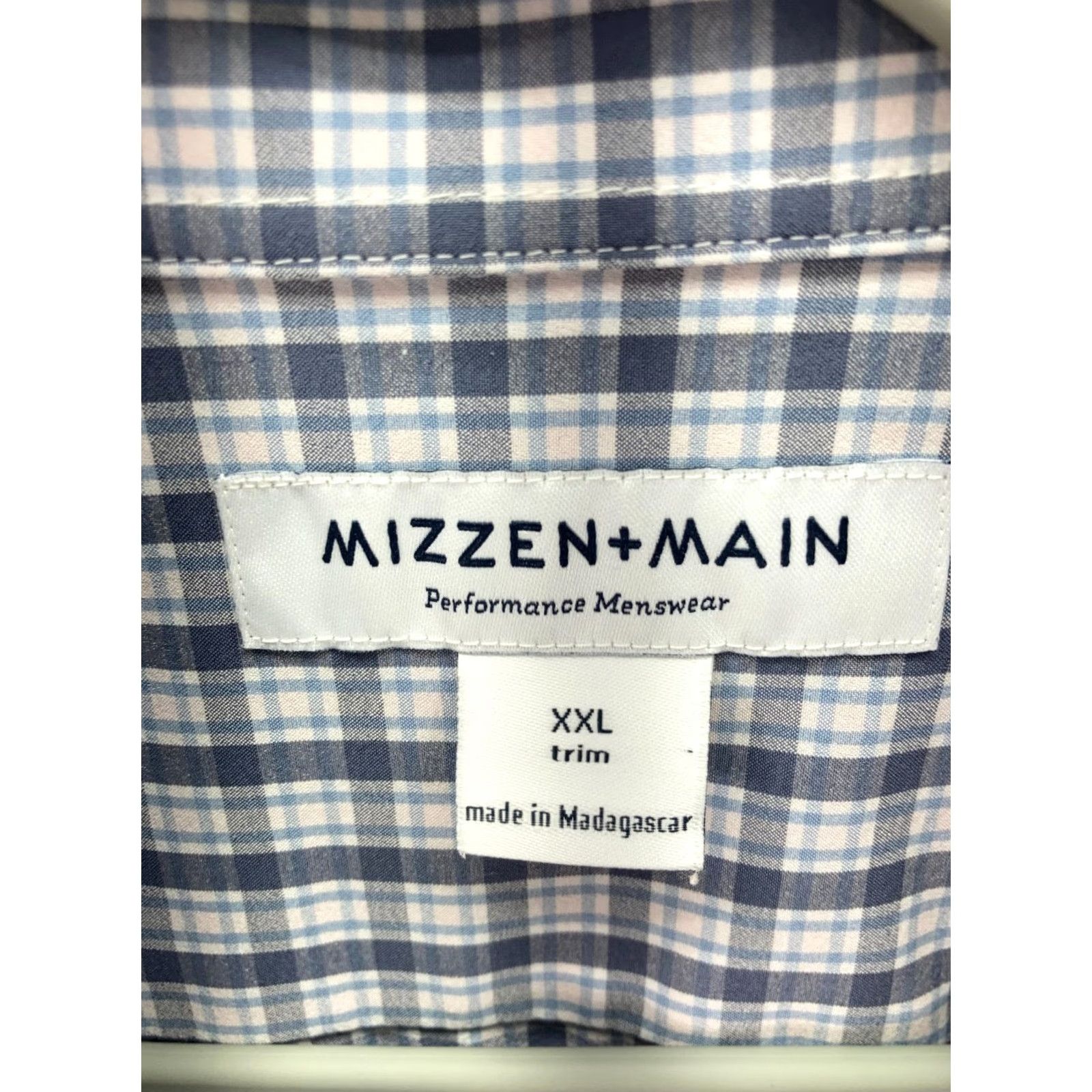 Mizzen+Main Mizzen+Main Performance Button Up Shirt Mens 2XL White Blue Plaid Trim Classic Shirt Size US XXL / EU 58 / 5 - 7 Thumbnail