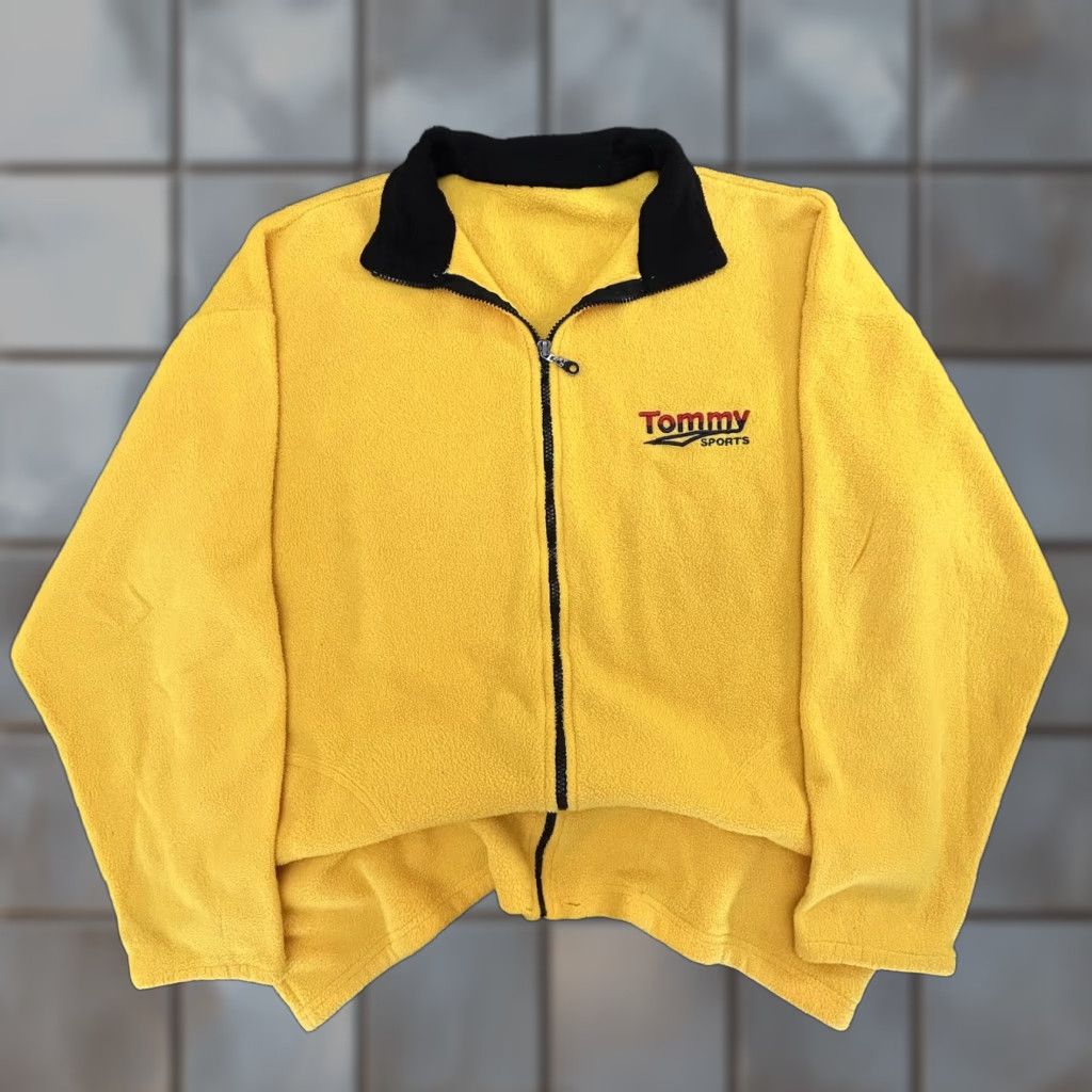 Tommy Hilfiger VINTAGE Tommy Hilfiger Sports Jacket Mens Large Full Zip Fleece Yellow Black Embroidered Logo Zip Pockets Casual Outdoor 90s Sports Mens Size US L / EU 52-54 / 3 - 1 Thumbnail