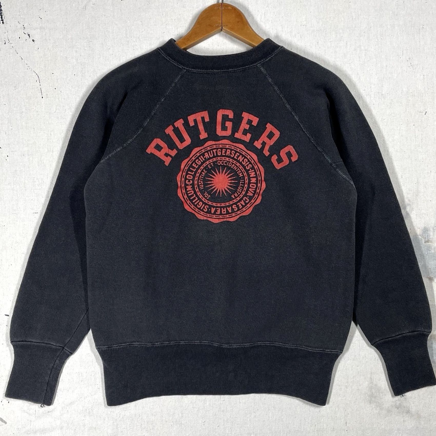 Champion VINTAGE Rutgers University Sweatshirt Champion Black S Small Flocked 1950s 60s Mens Womens Boys Girls Sportswear/Beach Size US S / EU 44-46 / 1 - 2 Thumbnail