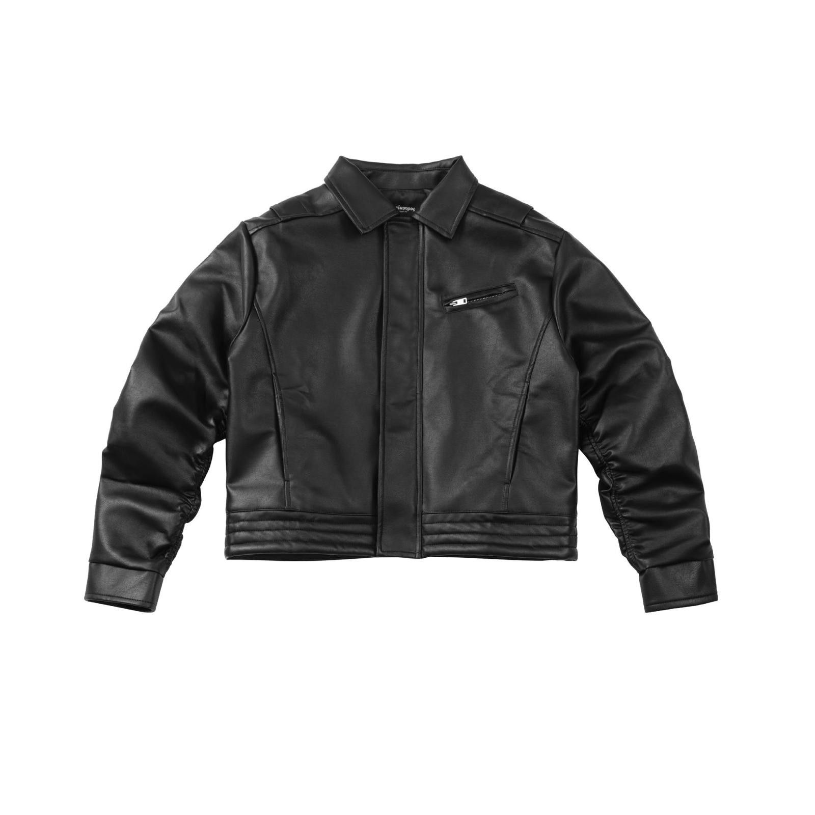 Japanese Brand Cropped Leather Bomber - Ruched Sleeves Jacket Size US M / EU 48-50 / 2 - 1 Thumbnail