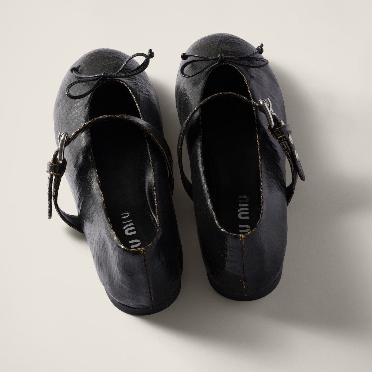 MIU MIU $1100 Ebony Crackle Lthr Ballerinas New Authentic