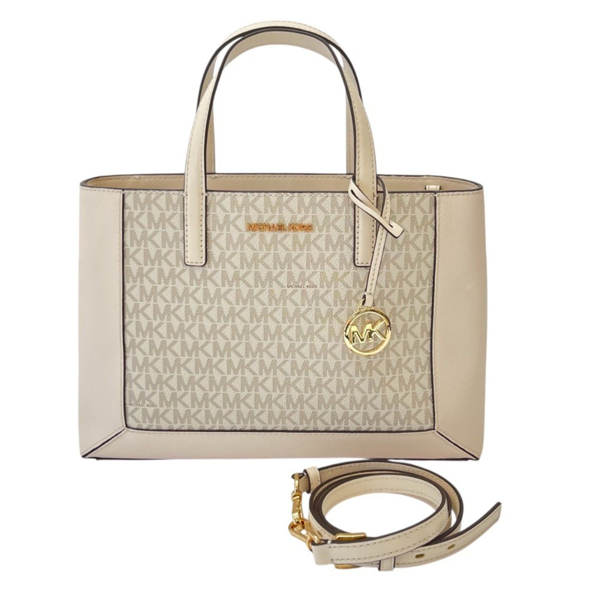 Michael Kors Sallie Satchel Medium Mk Signature 2Way Handbag 30F4G7Xs2B Off-White Women's
