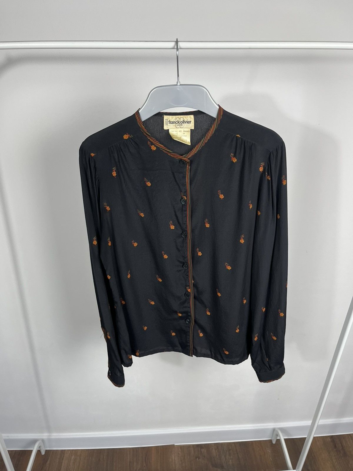 Vintage Vintage Franck Olivier Black Silk Blouse Floral Embroidery Size M / US 6-8 / IT 42-44 - 7 Thumbnail