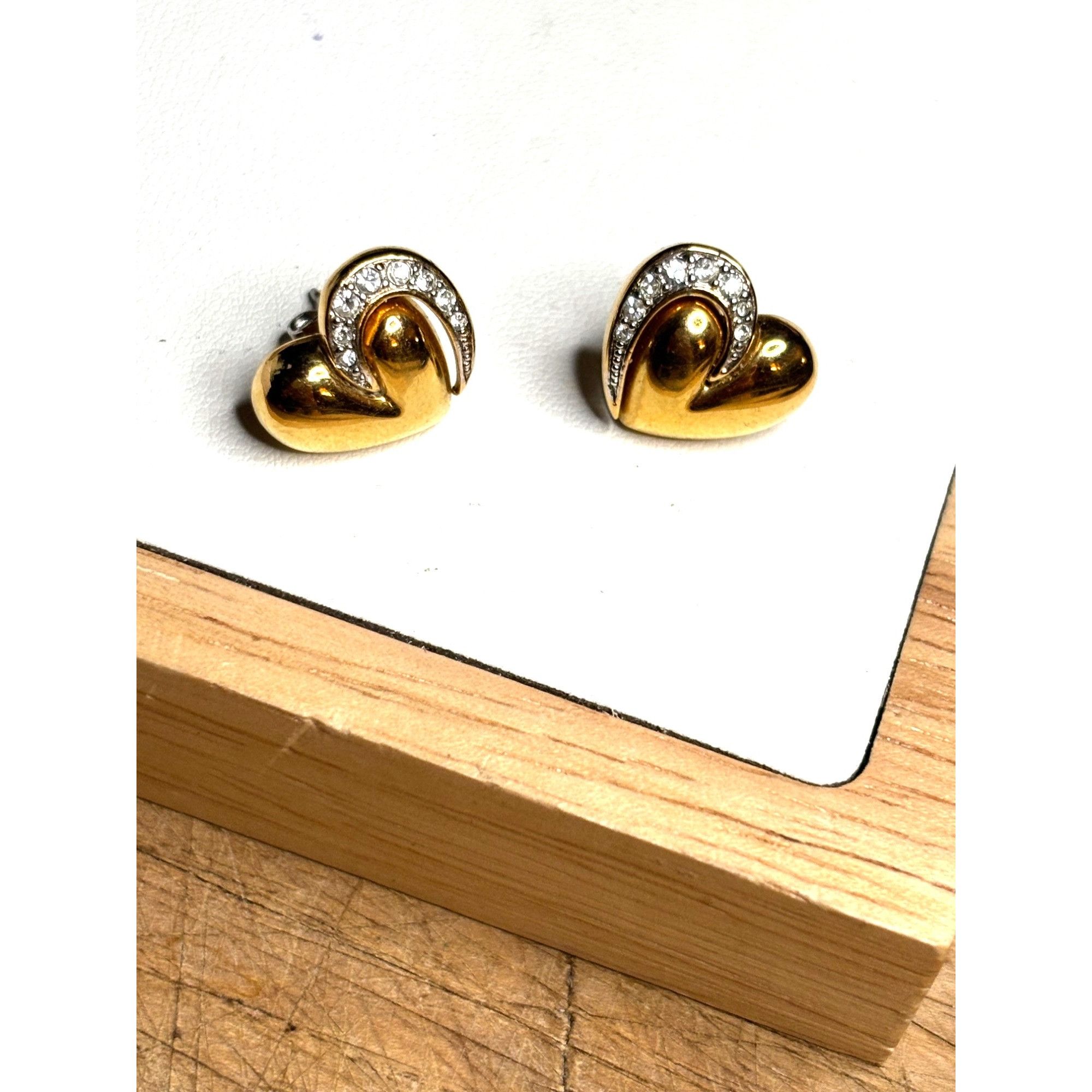 Other Gold & Rhinestone Heart-Shaped Earrings Size ONE SIZE - 1 Thumbnail