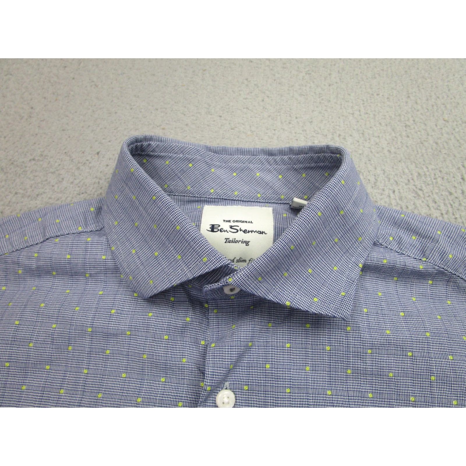 Ben Sherman BEN SHERMAN Dress Shirt Mens 15.5 Blue Check Tailored Slim Fit Stretch Long Sleeve Size US M / EU 48-50 / 2 - 3 Thumbnail
