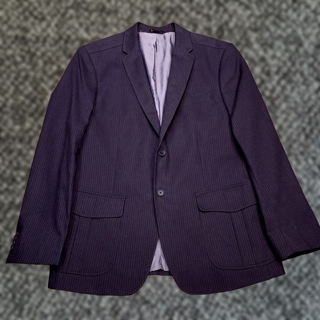 Banana Republic Banana Republic Sport Coat Blazer 44R Striped Blue Notch Lapel Slim Single-Breasted Two-Button Regular Mens Size 44R - 1 Thumbnail