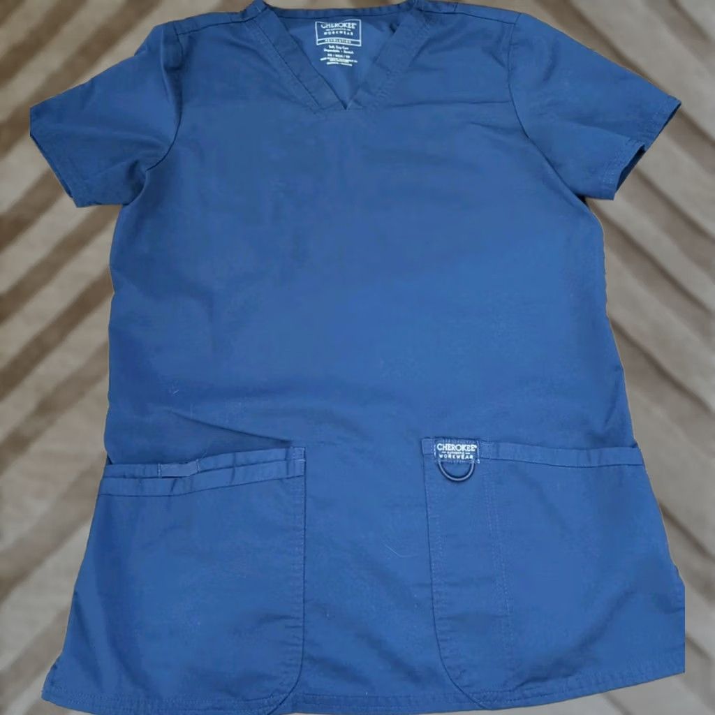 Cherokee Cherokee Scrub Top Revolution Womens XS Blue Pockets Nurse Size XS / US 0-2 / IT 36-38 - 1 Thumbnail