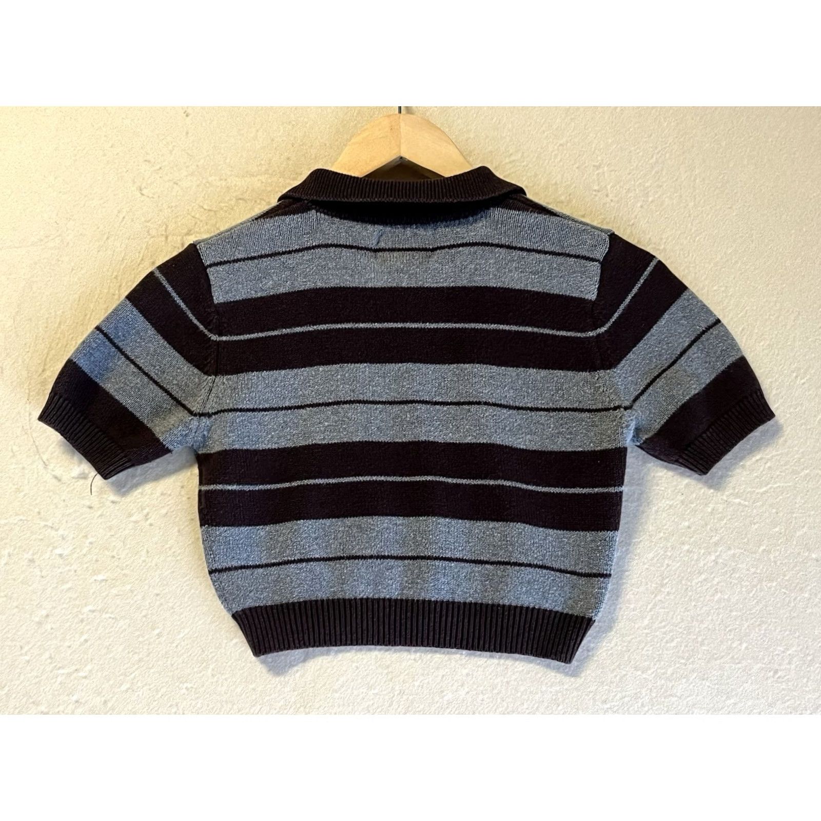 Vintage FB County Polo Shirt Womens XS Crop Top Striped Knit Short Sleeve Collared Polo Breathable Lightweight Gray Cropped Womens XS Size XS / US 0-2 / IT 36-38 - 2 Thumbnail