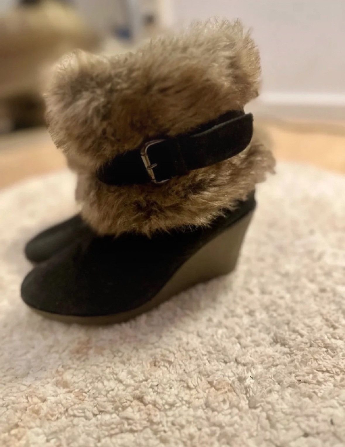 Other Vintage Faux Fur Buckle Wedge Boots Size US 5 / IT 35 - 3 Thumbnail