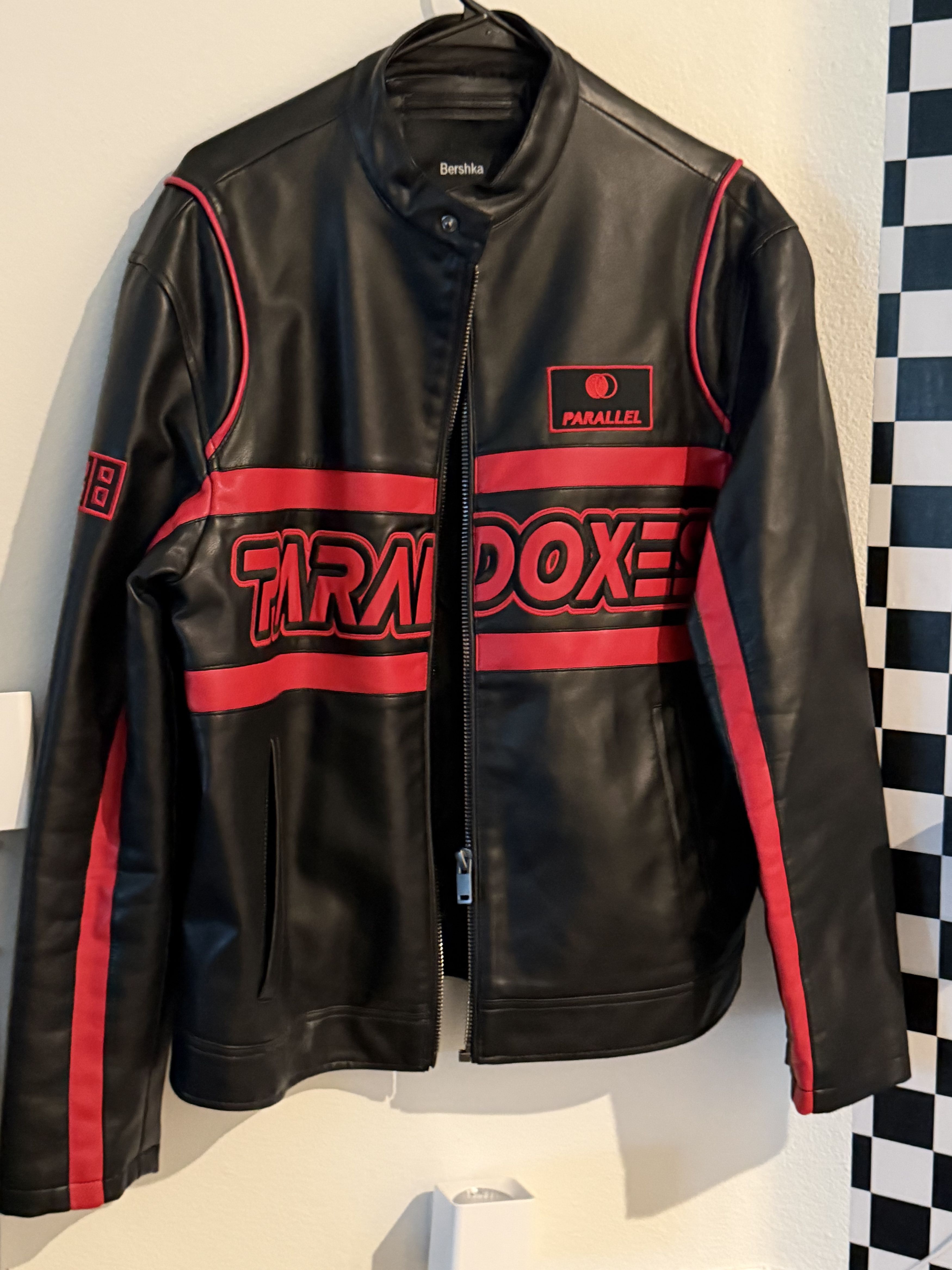 Bershka Black & Red "Horny" Moto Jacket Size US M / EU 48-50 / 2 - 3 Thumbnail
