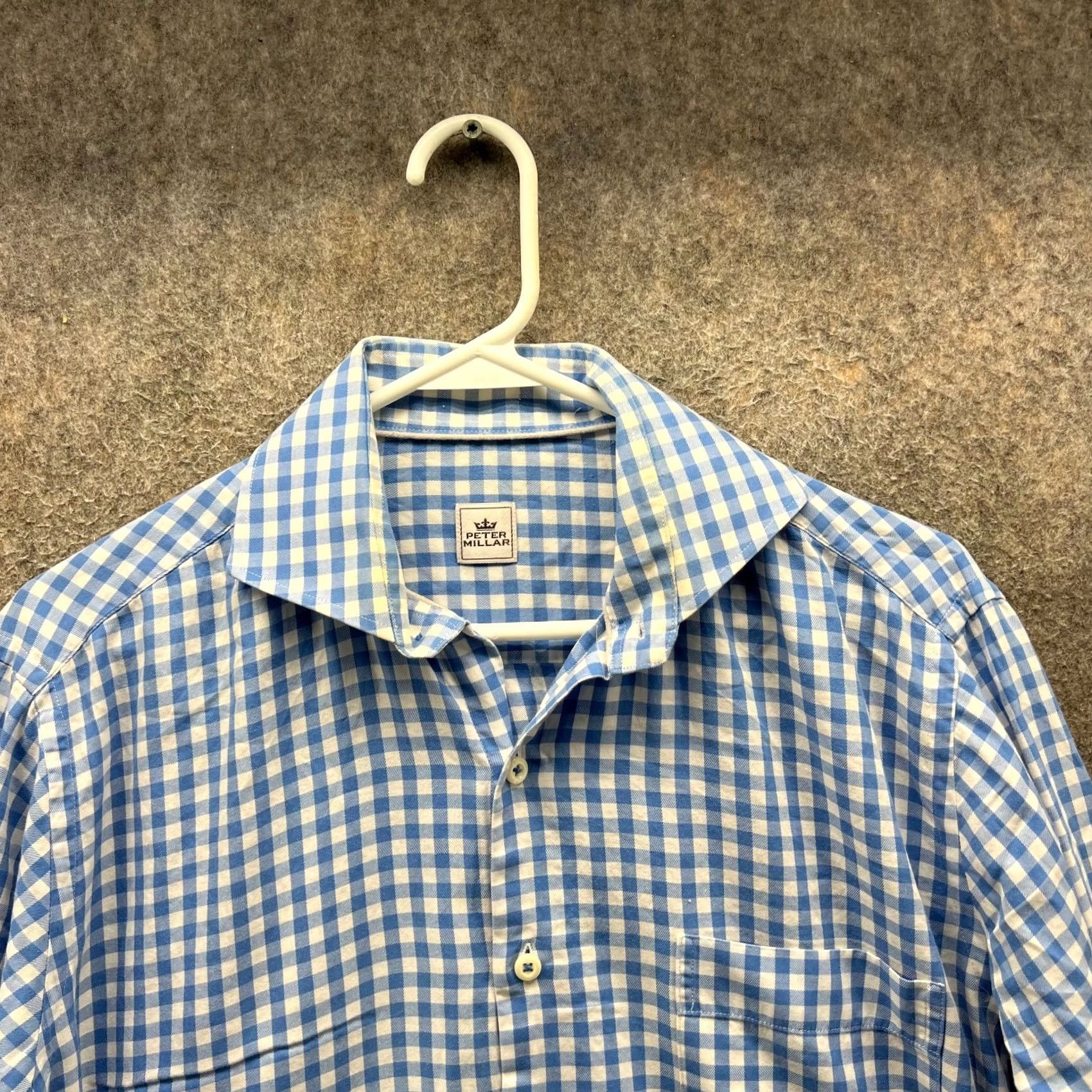 Peter Millar Peter Millar Dress Shirt Mens Large Blue Button-Down Check Oxford Pocket Shirt Size 42R - 6 Thumbnail