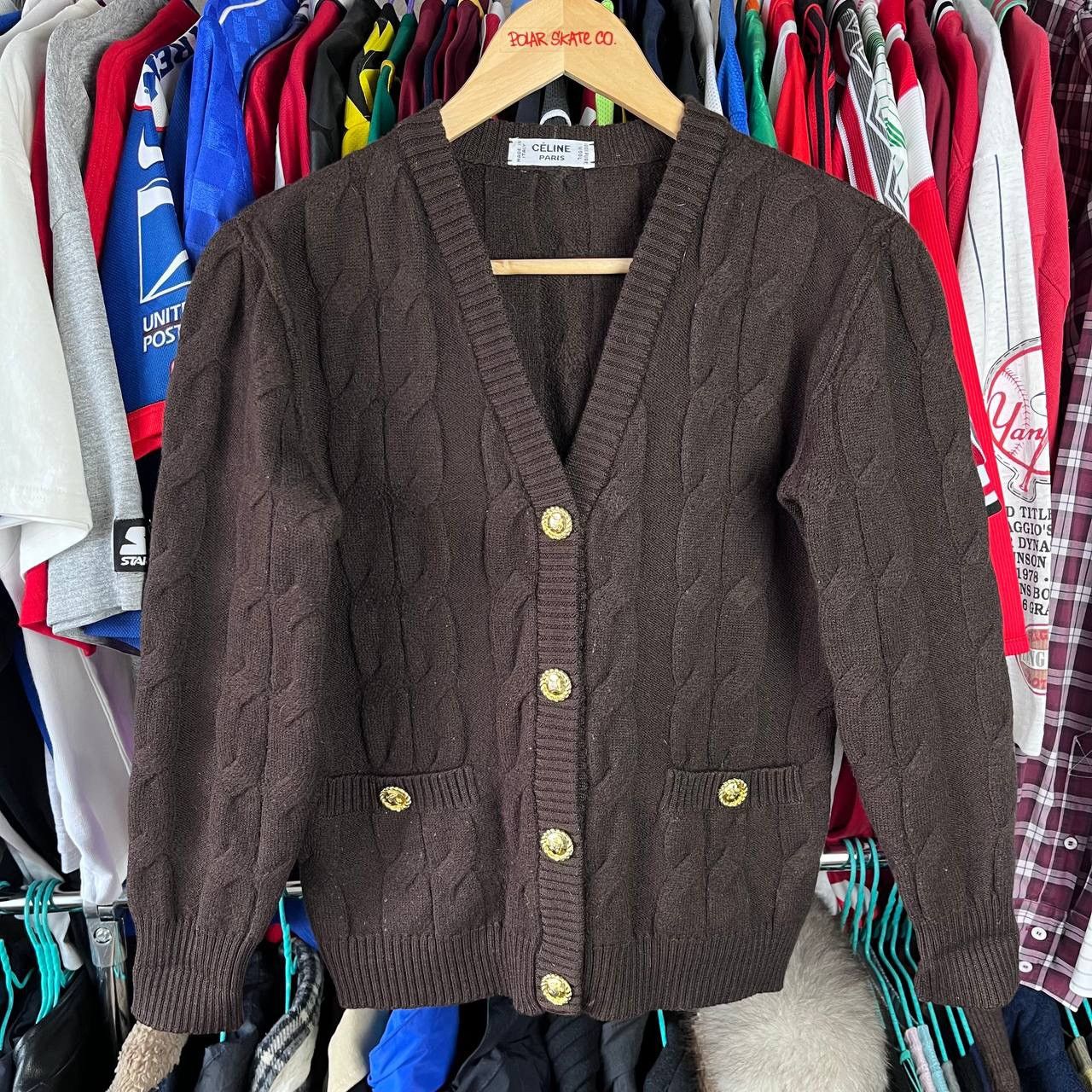 Celine 80s Celine Paris Pure Wool Brown Cable Knit Cardigan Size XS / US 0-2 / IT 36-38 - 3 Thumbnail