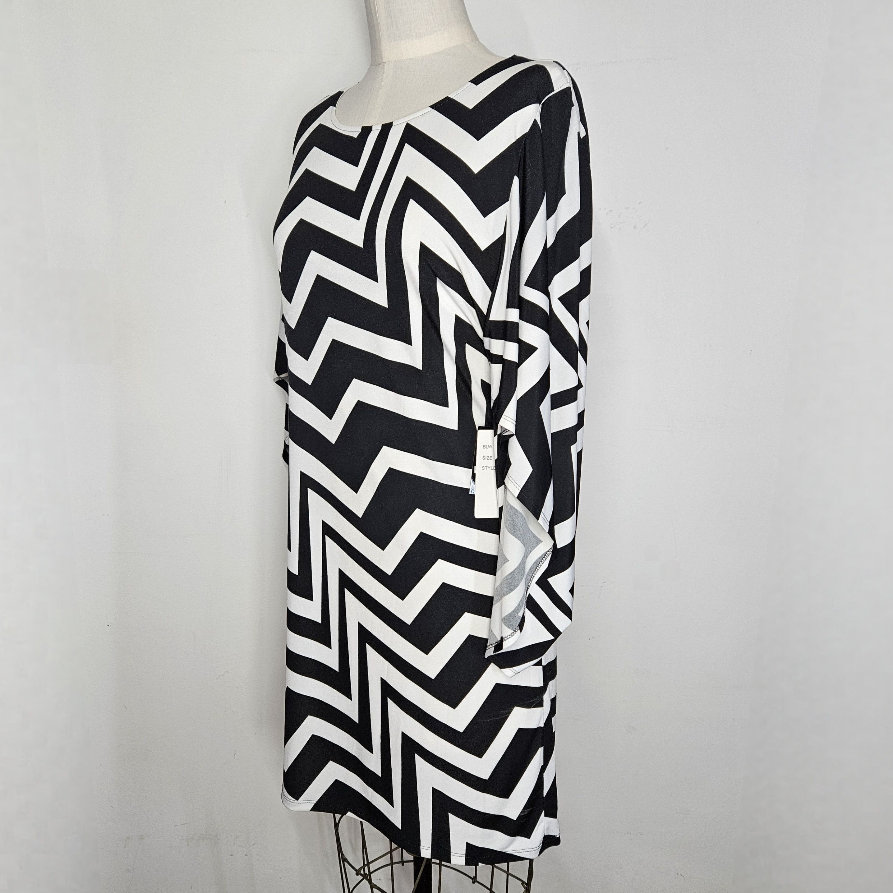Other Sandra Darren Size 12 Dress Dressy Black White Modern Zig Size L / US 10 / IT 46 - 2 Thumbnail