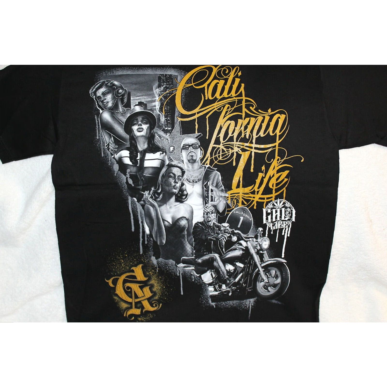 Vintage California Lifestyle Biker Hollywood Graphic T-Shirt Men Medium Black Size US M / EU 48-50 / 2 - 2 Thumbnail