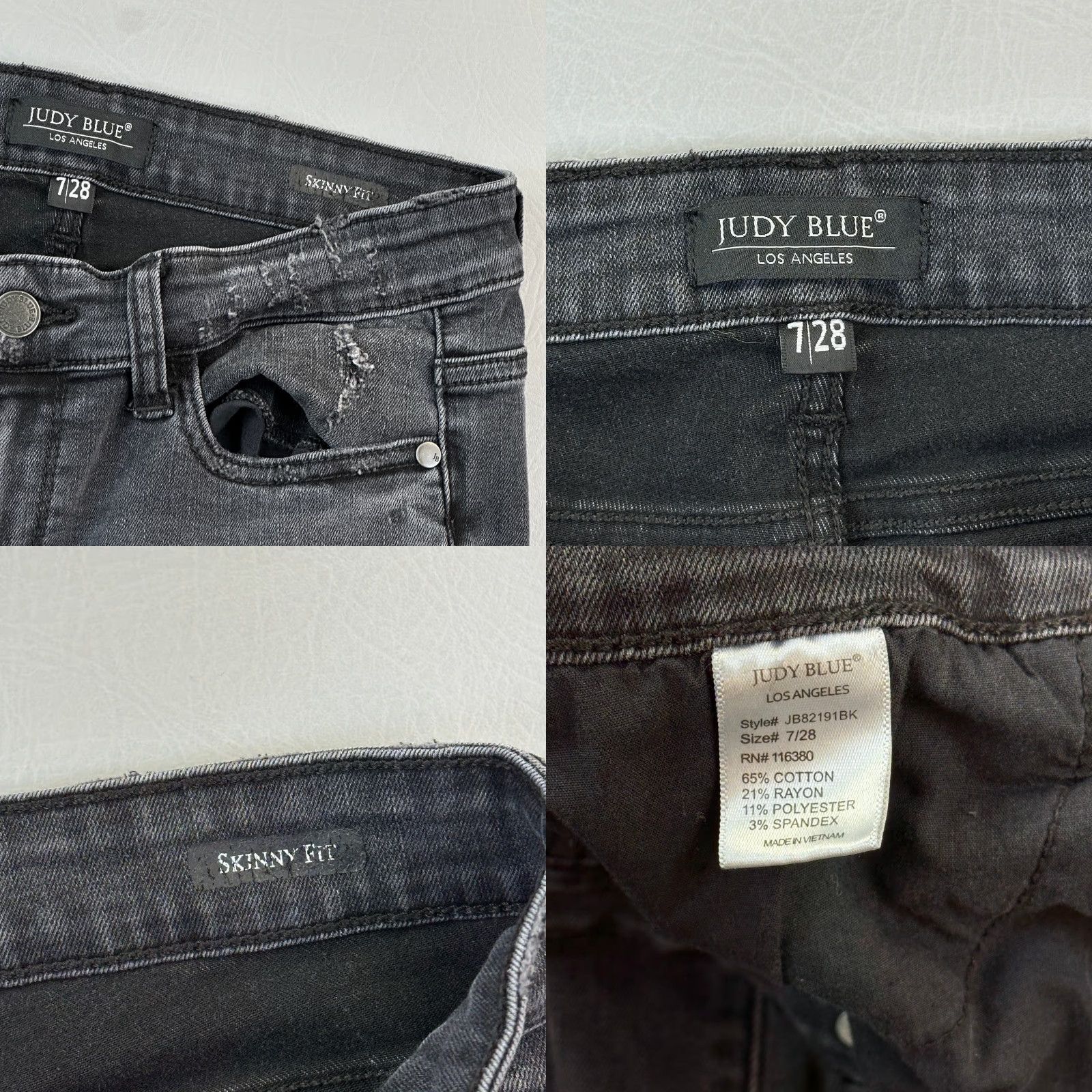 Denime Judy Blue Jeans Women’s 7/28 Black Denim Skinny Fit Distressed Patch Plaid Patch Jeans Size 28" / US 6 / IT 42 - 8 Thumbnail