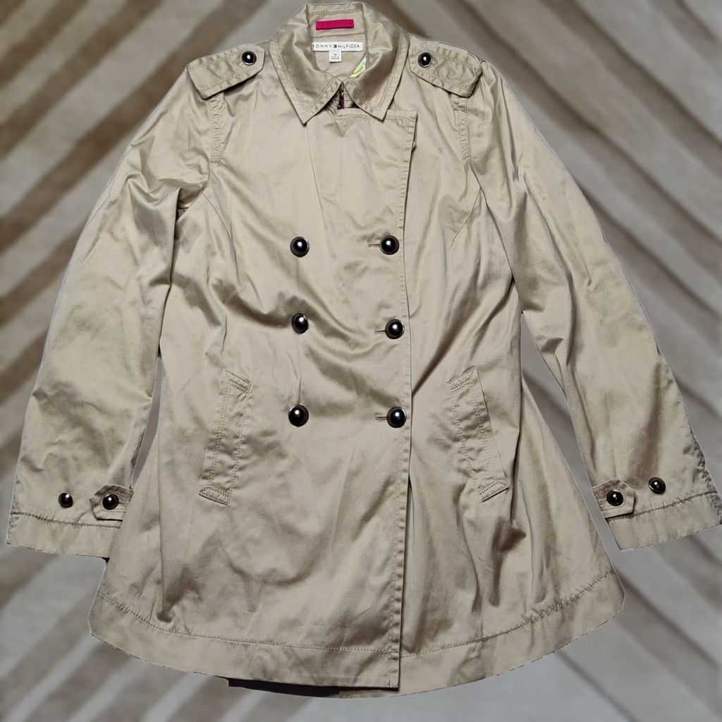 Tommy Hilfiger VINTAGE Tommy Hilfiger Women Medium Khaki Cotton Trench Coat Double Breasted Size M / US 6-8 / IT 42-44 - 1 Thumbnail