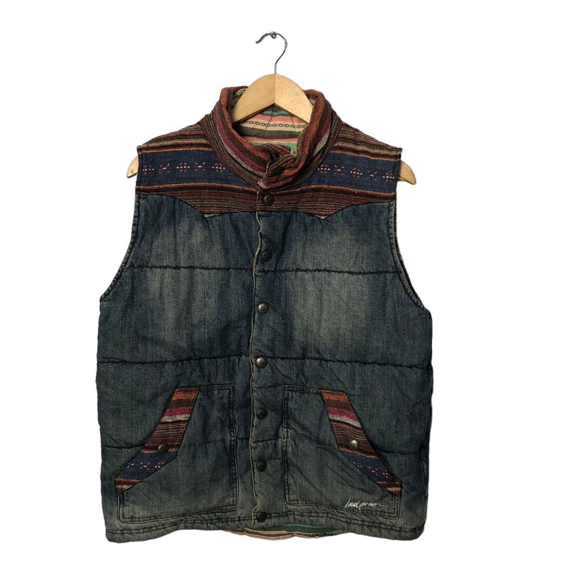 image of Hawaiian Shirt x Tracey Vest Vintage Local Motion Hawaii Button Ups Denim Vest in Blue (Size Large)