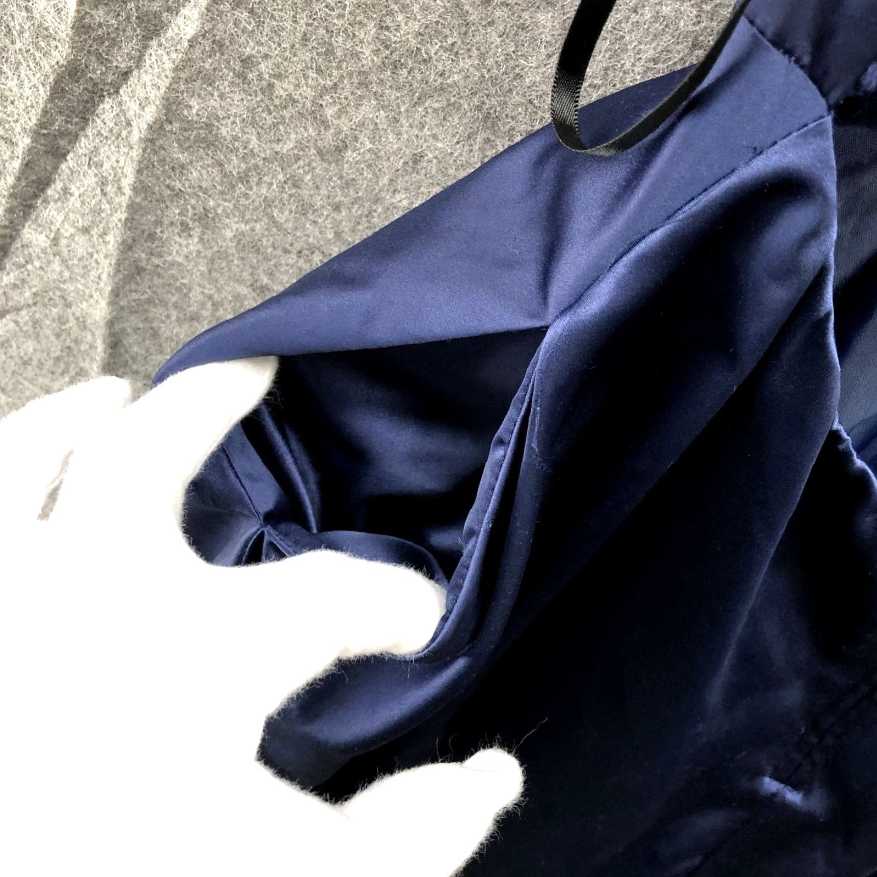 Vintage B. Darlin Satin Dress Size 7/8 Dark Blue Cut Out Lace Back Fit Flare Padded Cami Size M / US 6-8 / IT 42-44 - 7 Thumbnail