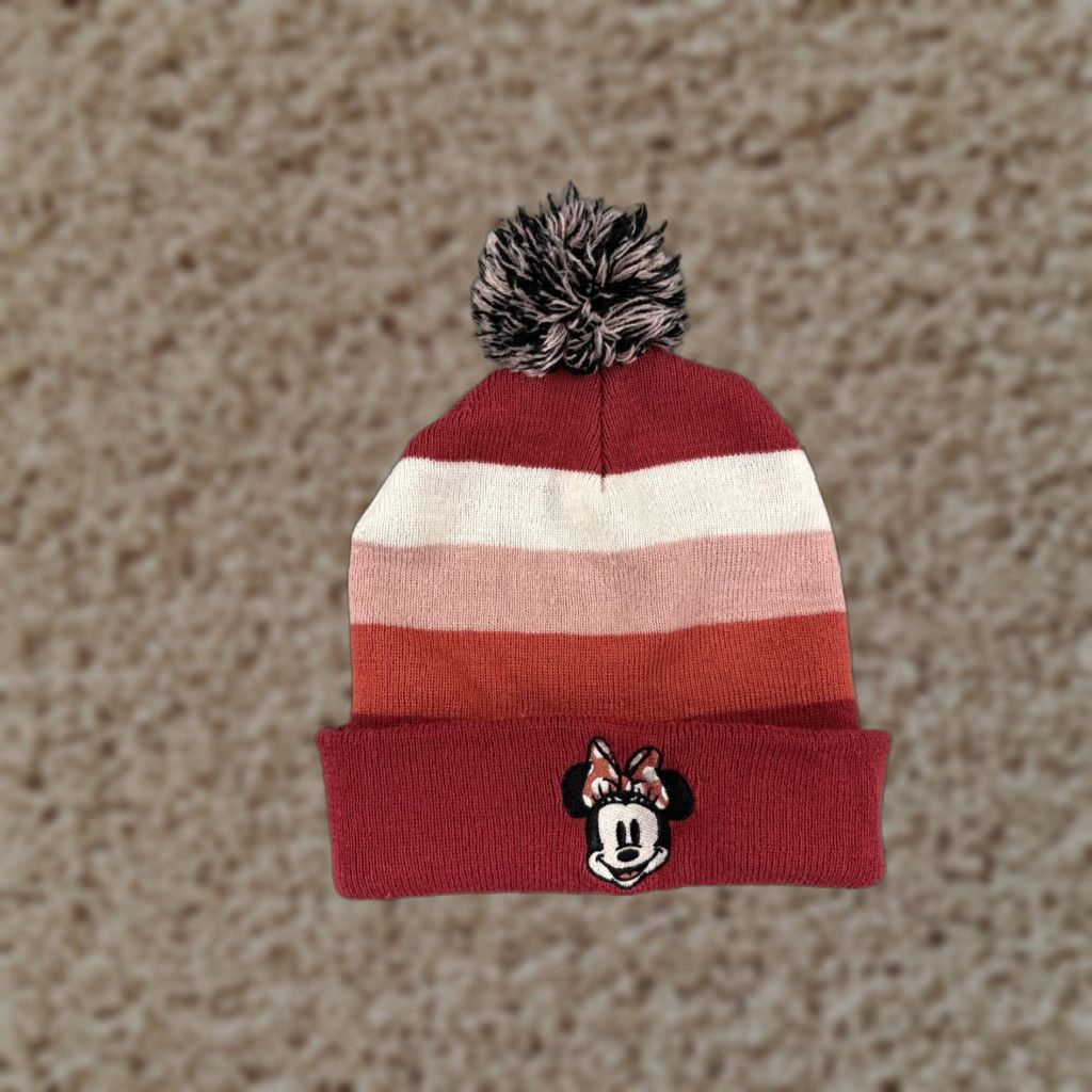 Disney Disney Minnie Mouse Beanie Toque Adult One Size Red Pink Beige Knit Pom Winter Size ONE SIZE - 1 Thumbnail