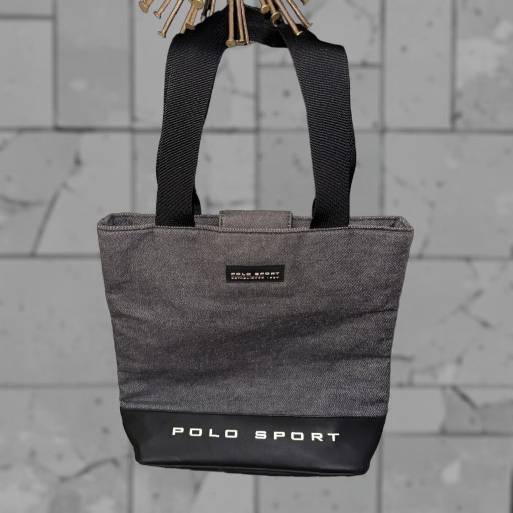Vintage VINTAGE Polo Sport Women’s Denim Tote Bag Medium Black Sports Logo Classic Size ONE SIZE - 1 Thumbnail