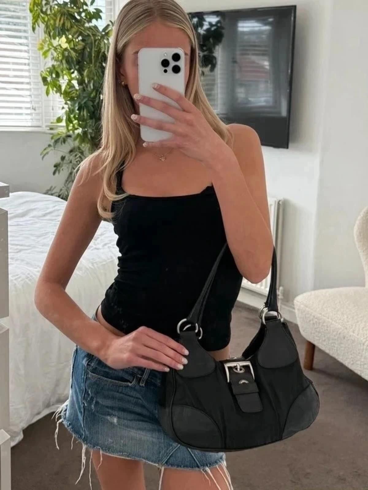 Prada Prada nylon buckle half moon shoulder bag in black Size ONE SIZE - 6 Thumbnail