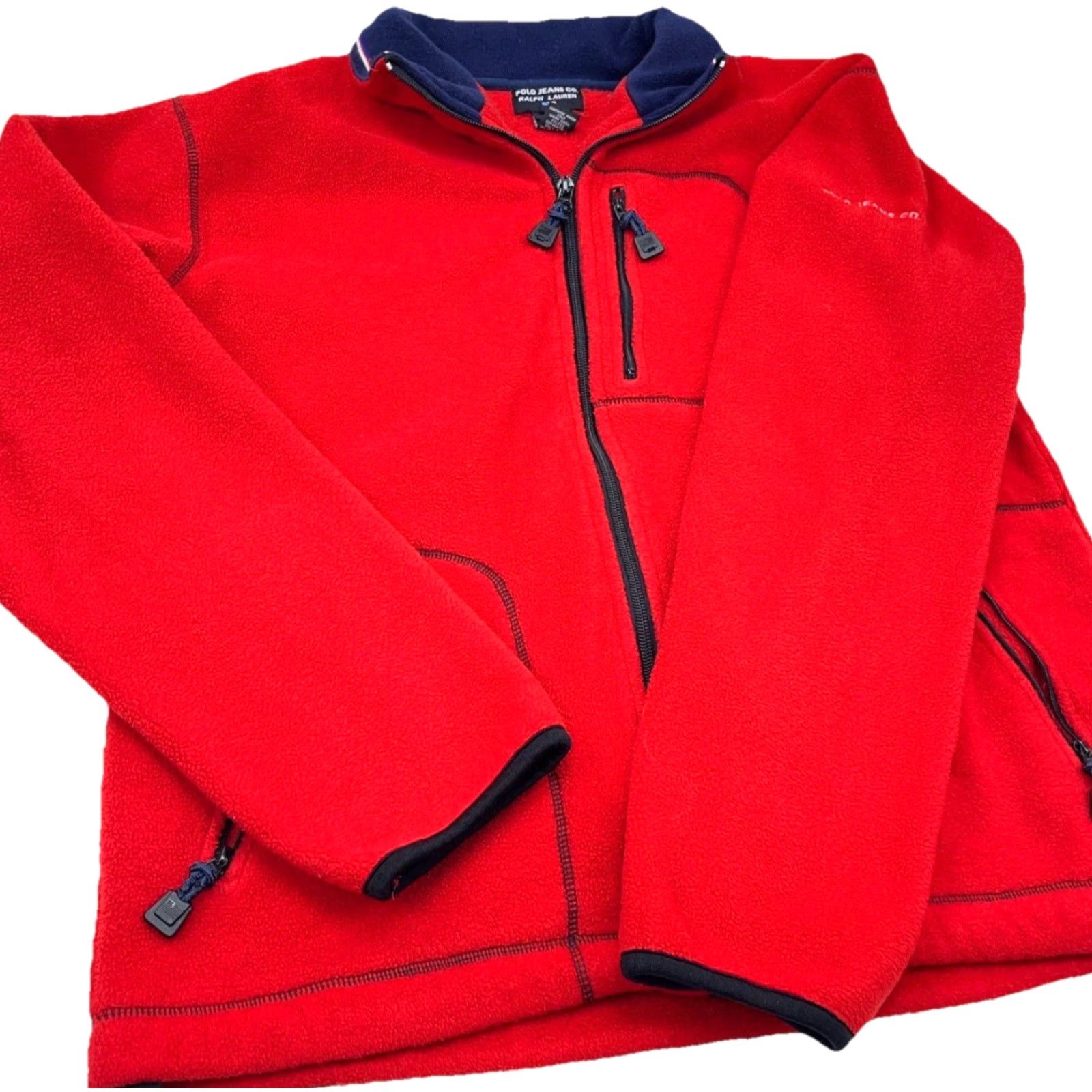 Vintage Vintage Polo Jeans Ralph Lauren Jacket Men Large Red Blue Fleece Zip Full Zip Size US L / EU 52-54 / 3 - 4 Thumbnail